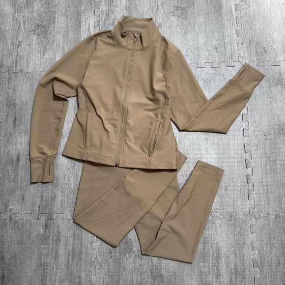 Old Navy Active PowerSoft Track Jacket & Leggings Set Women's Medium Color Beige